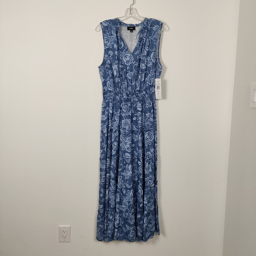 MSK Women's Blue & White Floral Maxi Sundress Size XL NEW Bohemian Beach Summer